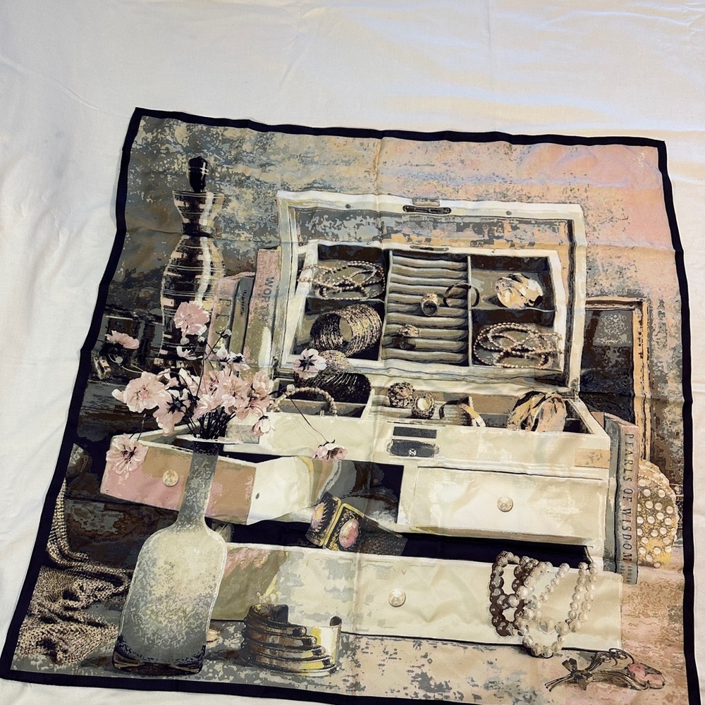 Elegant Silk Scarf with Jewelry Box Print